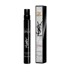YSL Black Opium Glitter bottle front showing sparkling fragrance for evening wear