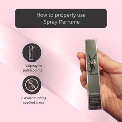 YSL Black Opium spray action for easy, portable use.