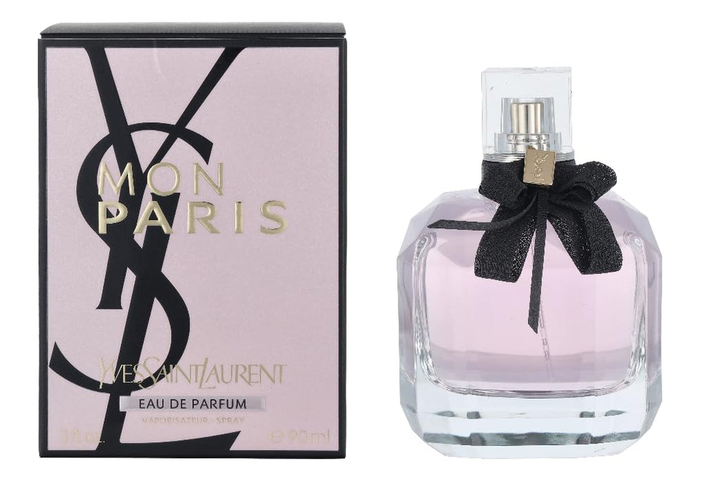 Yves Saint Laurent Mon Paris bottle front view for elegant fragrance display