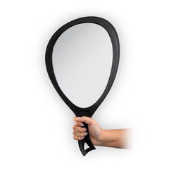 Zadro extra-large hand mirror with distortion-free reflection for precise grooming.