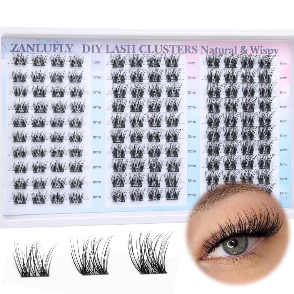 zanlufly Lash Clusters packaging shows a compact DIY kit for quick beauty.