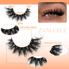 Zanlufly Mink Lashes Fox Eye creates dramatic length with natural finish.