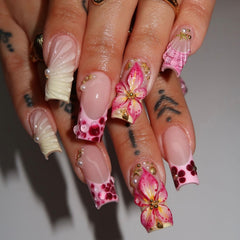 ZASKHLD floral press-on nails with pearl rhinestones for quick at-home glamour