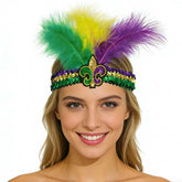 Diadema ZCYYYS Mardi Gras con plumas multicolor y lentejuelas para fiesta