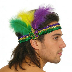 Diadema ZCYYYS Mardi Gras con plumas verde y amarillo para color vibrante