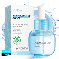 ZealSea Serum hialurónico, botella de 1 oz, hidratación intensa para piel tersa y suave.