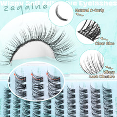 Zegaine self adhesive eyelash clusters strip-free adhesion for clean, glue-free wear