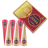 Zenia henna 6-pack cones for easy at-home color in reddish-brown.
