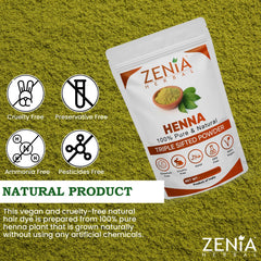 Zenia henna powder application gloves depict careful, mess-free processing during color application.