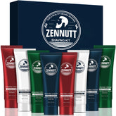 ZENNUTT shaving cream set gift box shows eight travel packs for versatile gifting.