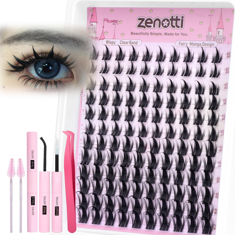 Zenotti Manga Lash Clusters closeup showing soft, anime-inspired flutter for DIY looks.
