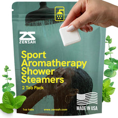 Zensah sport shower steamer with relaxing aromatherapy for post-workout recovery.