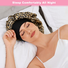 ZHENSILK silk bonnet with elastic-band fit keeps curls secure through the night.