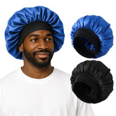 ZHENSILK silk satin bonnet for men in black reduces friction and protects curls overnight.