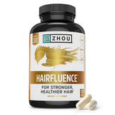 Zhou Hairfluence bottle pouring capsules for on-the-go hair support.