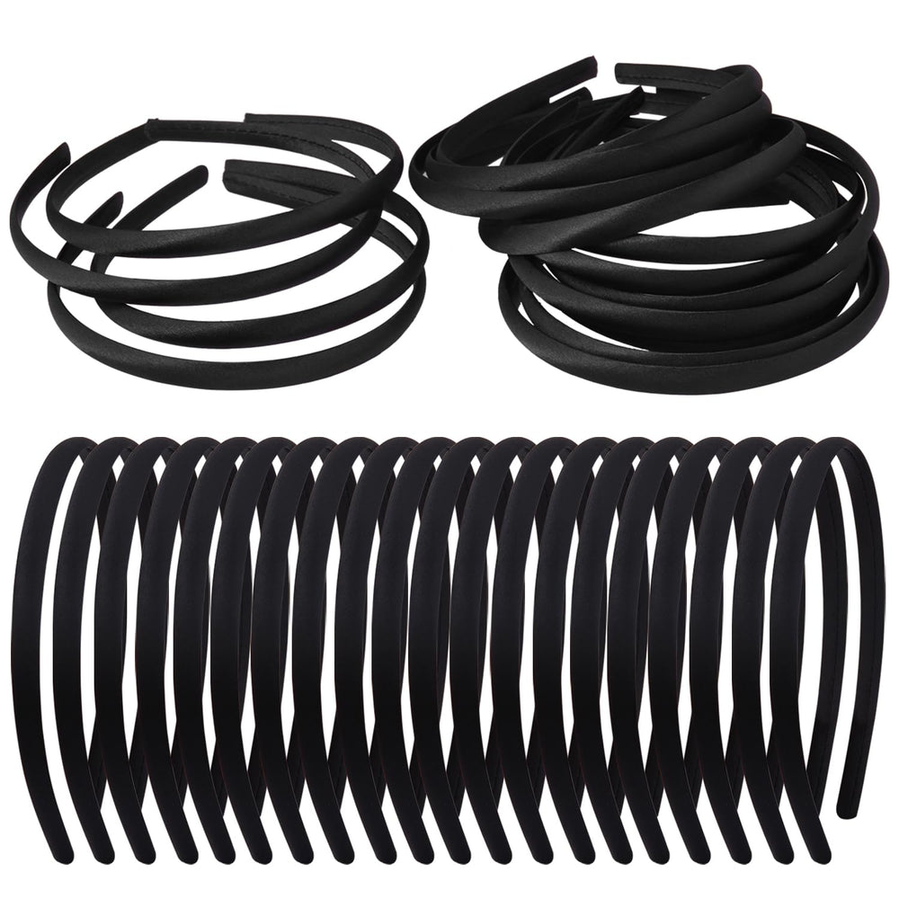 Zifengcer black satin covered headbands 20-pack for versatile DIY styling and gifting.