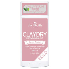 Desodorante Zion Health ClayDry Bold Sweet Amber en bastón para protección natural y frescura duradera.