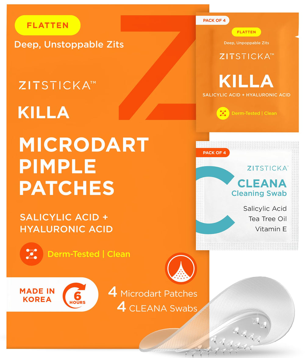 Parche ZitSticka KILLA aplicado en la piel, acción discreta para brotes emergentes.
