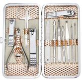 ZIZZON professional nail care kit in a rose-gold case for easy travel grooming.