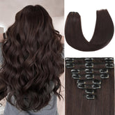 ZNXDJXE dark brown clip-in extensions shown in 18 inch length for daily volume