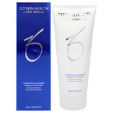 ZO Skin Health Hydrating Cleanser bottle pouring, offering gentle hydration for normal to dry skin.