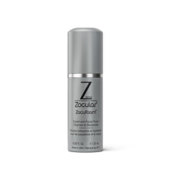 Zocular ZocuFoam bottle-pump showing easy, gentle eyelid cleansing.