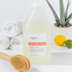 Zogics 3-in-1 Body Wash citrus aloe scent enhances guest experience.