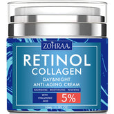 ZOHRAA retinol cream bottle packaging highlights premium anti-aging formulation for daily care.