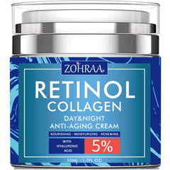 ZOHRAA retinol cream bottle packaging highlights premium anti-aging formulation for daily care.