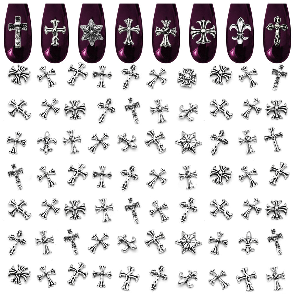 ZOKLU 120 Pcs cross nail charms—eight styles for bold Y2K and gothic nails.