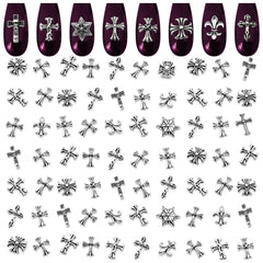 ZOKLU 120 Pcs cross nail charms—eight styles for bold Y2K and gothic nails.