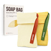 ZOMCHI bolsa-jabon-exfoliante-texturas-amarilla ofrece exfoliación versátil para piel seca.