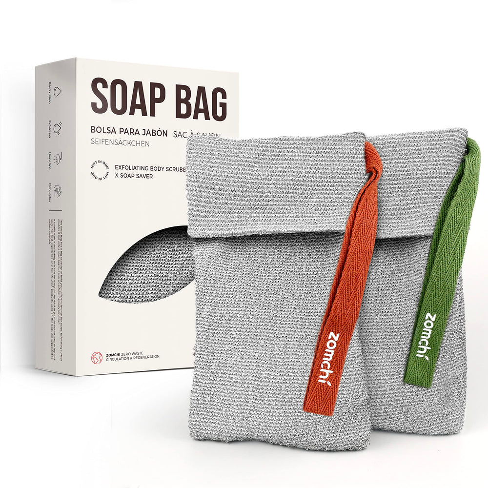 ZOMCHI bolsas exfoliantes para jabón de dos piezas, exfoliación suave en la ducha