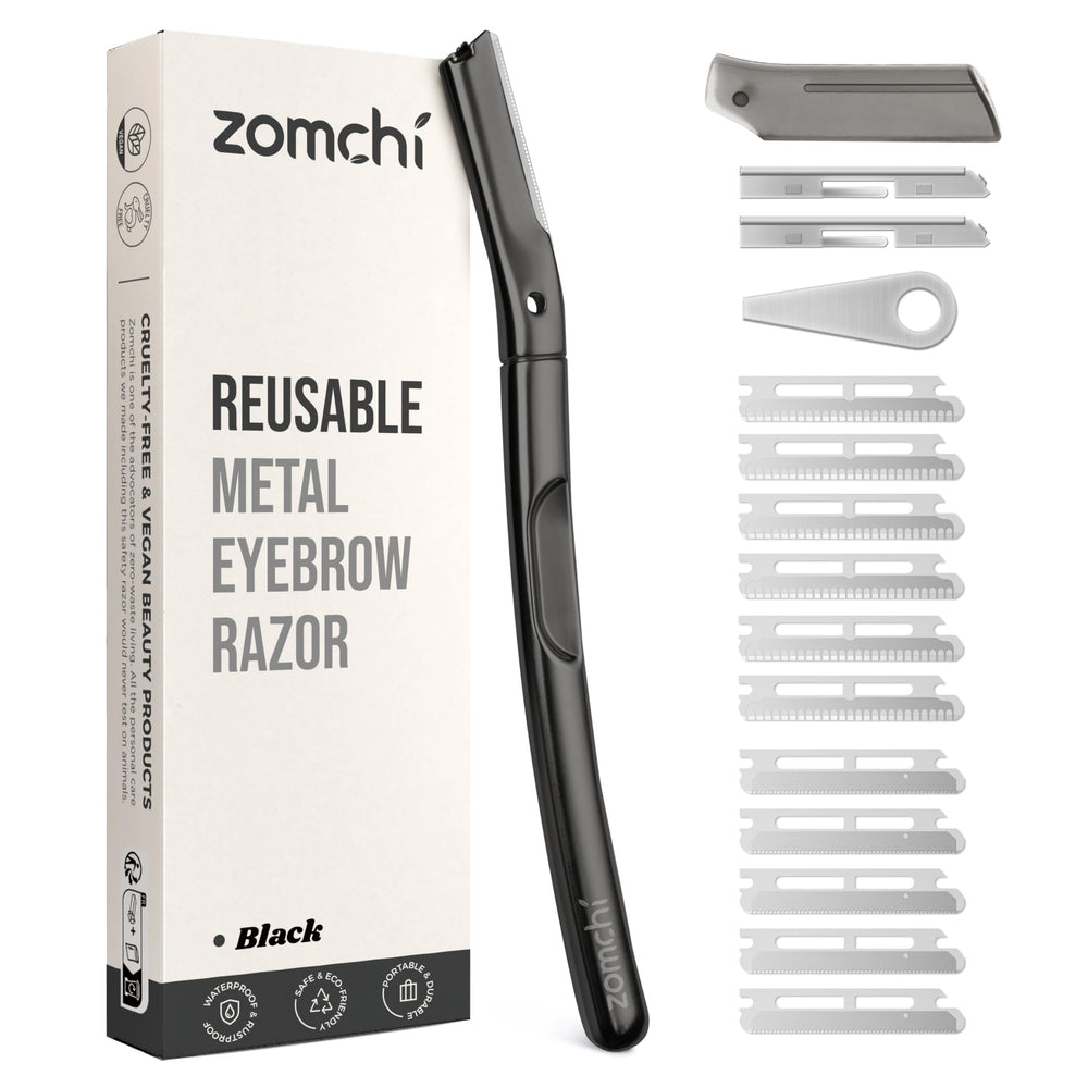 The ZOMCHI dermaplaning tool with 11 blades enables precise facial exfoliation.