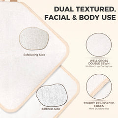 Toalla exfoliante ZOMCHI de dos lados para rostro y cuerpo, exfoliación controlada.