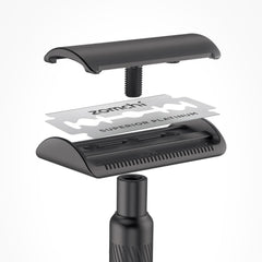 Zomchi 2.0 platinum-coated blade close-up shows smooth shaving potential