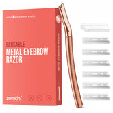 ZOMCHI Eyebrow Razor in rose gold close-up, precise brow trimming.