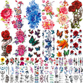 Tatuaje temporal Zomme rosas y mariposas para looks duraderos.