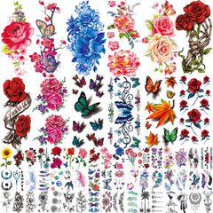 Tatuaje temporal Zomme rosas y mariposas para looks duraderos.