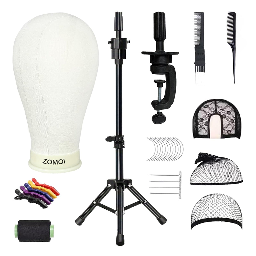 ZOMOI canvas wig head with 22-inch size, ideal for secure pinning and display