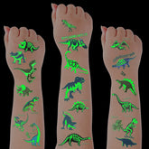 Tatuajes de dinosaurios con brillo nocturno de Zonon para piel, ideales para fiestas.