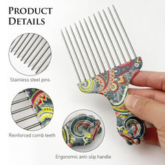 Zoolinn anti-static stainless steel hair pick helps reduce static during styling.