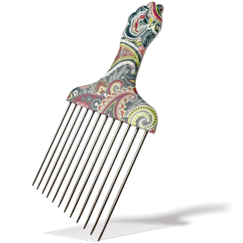 Zoolinn stainless steel professional hair pick with hand-polished finish for smooth styling.