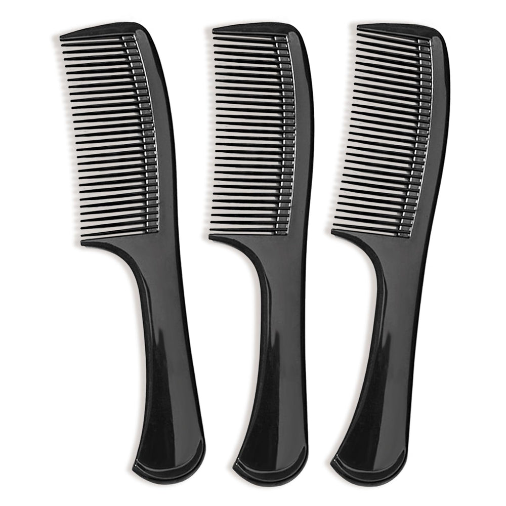 Zoolinn wide-tooth comb set in black with close-up teeth for gentle detangling across hair types.