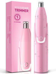 ZORAMI pink rechargeable trimmer front view for precise nose and ear grooming.