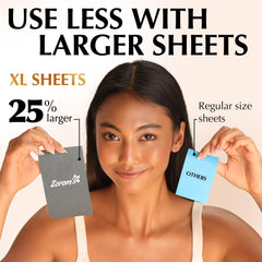 ZOROM'S 25% larger blotting sheets cover the T-zone with a single use.