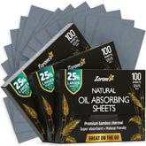ZOROM'S natural oil blotting sheets with charcoal in a dispenser quickly refreshes skin.