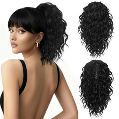 ZQIAN BEAUTY clip-on ponytail 12in curly black adds fullness and effortless styling.