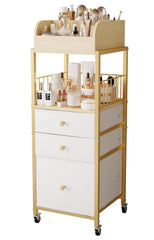 ZQUYAJ makeup organizer cart gold, front view for easy access to cosmetics and skincare.