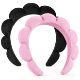 Diadema Ztomine spa en negro y rosa con nudo croissant para limpieza facial suave.